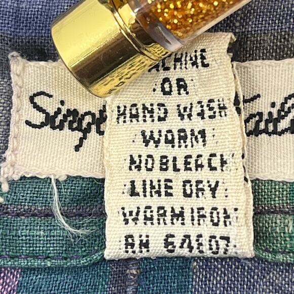 Vintage Single Needle Tailoring Long Sleeve Plaid Thin Button Down Shirt Medium - Picture 6 of 8